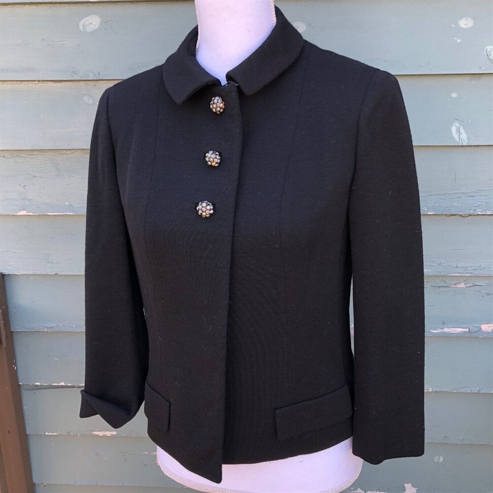 Vintage Blazer The Higbee Company Black double knit jacket Rhinestone buttons